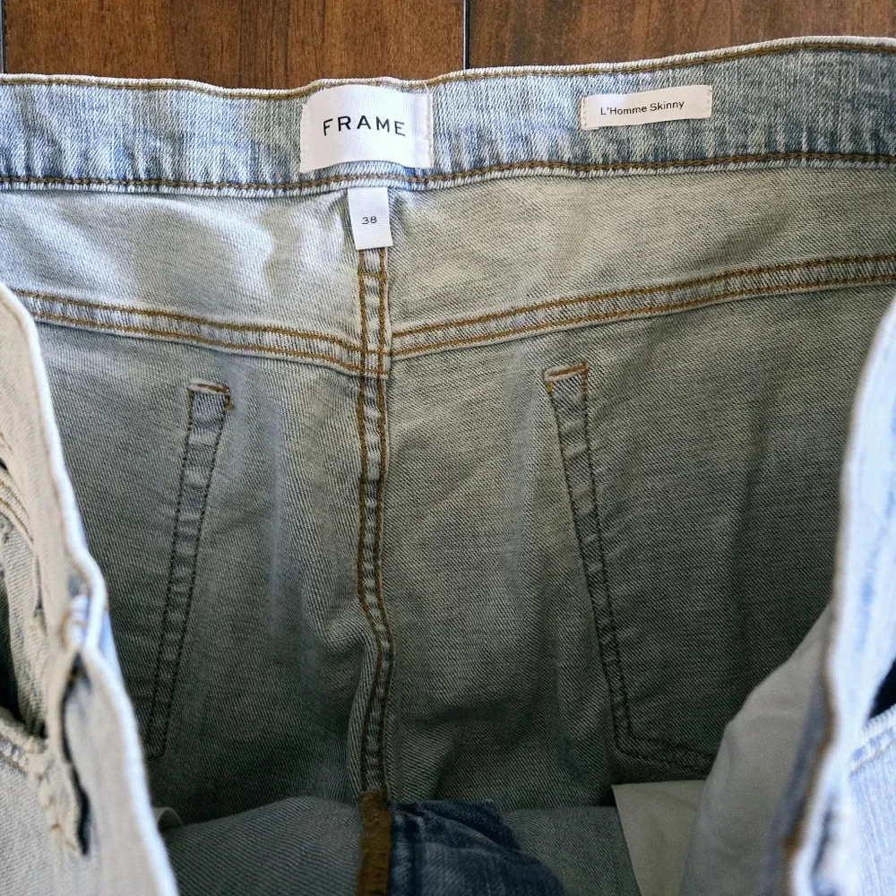 Frame Men's Denim L'Homme Skinny Fit Mid Rise Light Wash Distressed Jeans Sz 38